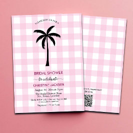 Palmboom Wit Roze Geruite QR Code Bruid Kaart