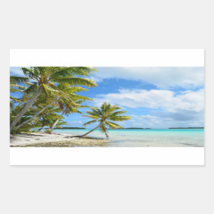 Palmboom, wit zand strand, rechthoekige sticker