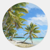 Palmboom wit zandstrand rond sticker (Voorkant)