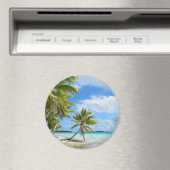 Palmboom wit zandstrand ronde magneet (Insitu (Vaatwasser))