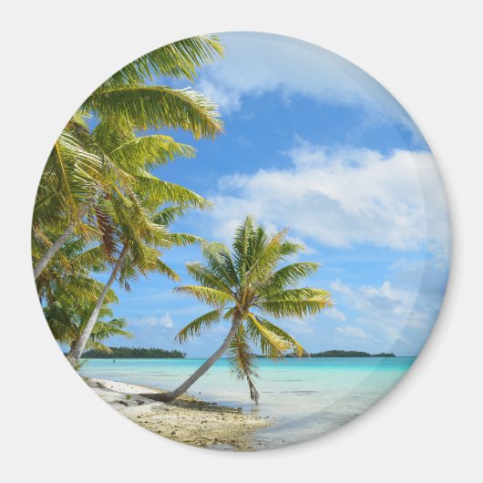 Palmboom wit zandstrand ronde magneet (Voorkant)