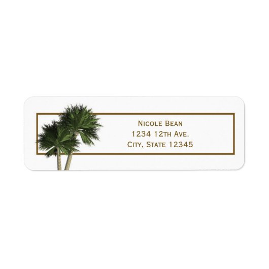 Palmboom Witte & Gouden Elegante Adreslabels Etiket (Voorkant)