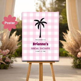 Palmboom Witte Roze Geruite Bruids Welkom Poster