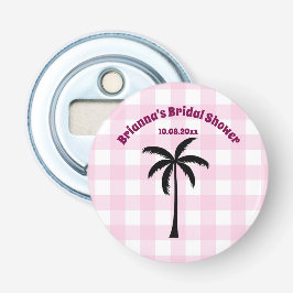 Palmboom Witte Roze Geruite Bruidsmeisjesfeest Button Flesopener