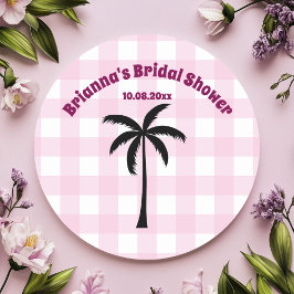 Palmboom Witte Roze Geruite Bruidsmeisjesfeest Ronde Sticker
