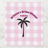 Palmboom Witte Roze Geruite Bruidsmeisjesfeest Wijn Etiket (Enkel label)