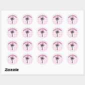 Palmboom Witte Roze Geruite Bruiloftsdouche Ronde Sticker (Vel)