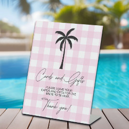 Palmboom Witte Roze Geruite Kaarten & Geschenken Reclamebord Met Voetstuk