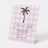 Palmboom Witte Roze Geruite Kaarten & Geschenken Reclamebord Met Voetstuk (Voorkant)