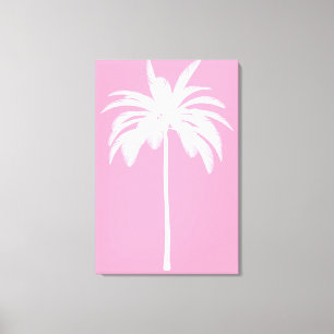  palmboom Witte roze tropische elastisch Canvas Afdruk