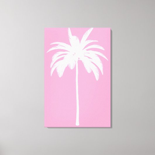  palmboom Witte roze tropische elastisch Canvas Afdruk (Voorkant)