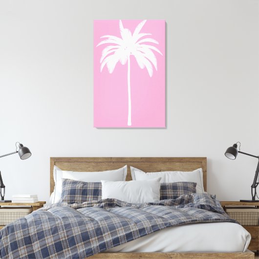  palmboom Witte roze tropische elastisch Canvas Afdruk (Insitu (Slaapkamer))