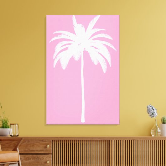 palmboom Witte roze tropische elastisch Canvas Afdruk (Insitu (Woonkamer))