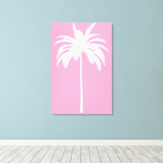  palmboom Witte roze tropische elastisch Canvas Afdruk (Insitu (Houten vloer))