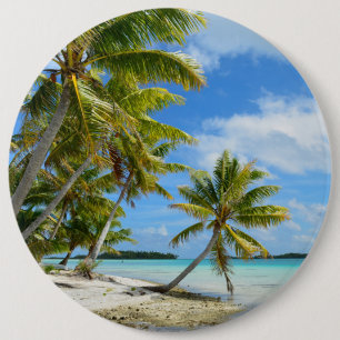 Palmboom, witte zandstrandknoop ronde button 6,0 cm