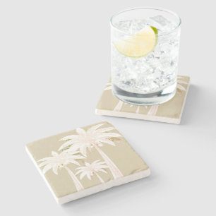 Palmboom Zand Beige Groen Wit Modern Tropisch Stenen Onderzetter