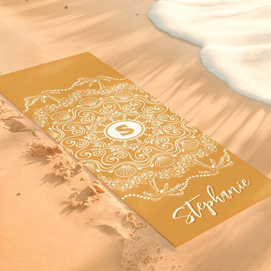Palmboom Zeeschelp Mandala Monogram Goud Strand Yogamat