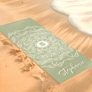 Palmboom Zeeschelp Mandala Monogram Salie Strand Yogamat