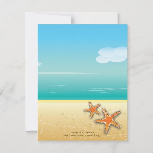 Palmboom & zeester strand bruiloft RSVP kaart (Achterkant)