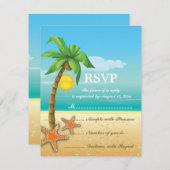 Palmboom & zeester strand bruiloft RSVP kaart (Voorkant / Achterkant)