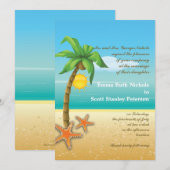 Palmboom & zeester strandbestemming bruiloft kaart (Voorkant / Achterkant)