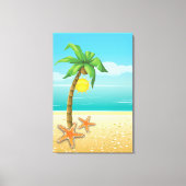 Palmboom, zeester & zon tropisch landschap canvas afdruk (Voorkant)
