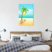 Palmboom, zeester & zon tropisch landschap canvas afdruk (Insitu (Slaapkamer))