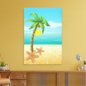 Palmboom, zeester & zon tropisch landschap canvas afdruk (Insitu (Woonkamer))