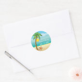Palmboom & zeesterren strand bruiloft Save the Dat Ronde Sticker (Envelop)