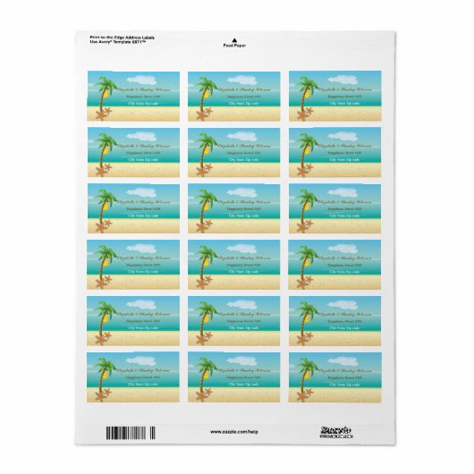 Palmboom & zeesterren tropisch strand bruiloft lab etiket (Full Sheet)