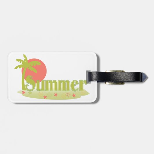 Palmboom zomer met zon en strand bagagelabel (Achterkant horizontaal)