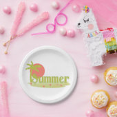Palmboom zomer met zon en strand papieren bordje (Feest)