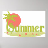 Palmboom zomer met zon en strand poster (Voorkant)