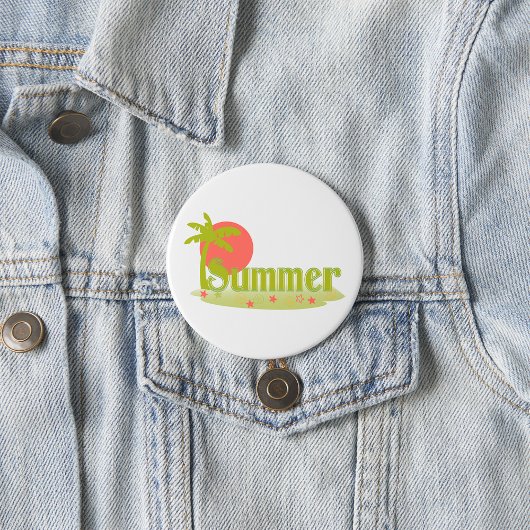 Palmboom zomer met zon en strand ronde button 7,6 cm