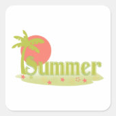 Palmboom zomer met zon en strand vierkante sticker (Voorkant)