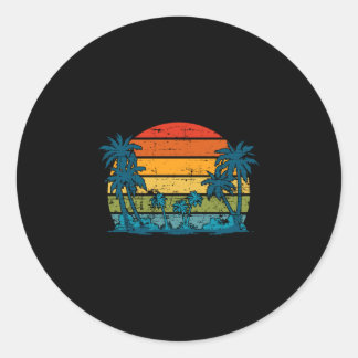 Palmboom zomer vakantie retro eiland tropisch ronde sticker