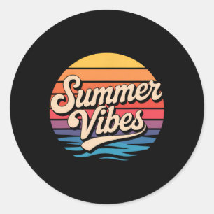 Palmboom Zomerstemming Retro Surfer Zonsondergang Ronde Sticker
