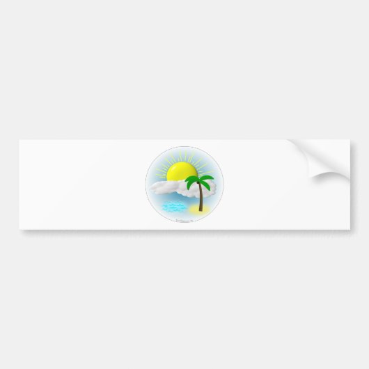 Palmboom, zon en strand bumpersticker (Voorkant)