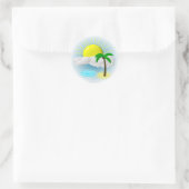 Palmboom, zon en strand ronde sticker (Tas)