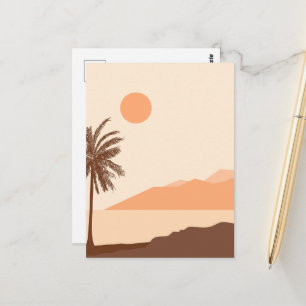 Palmboom Zonsondergang, Eiland, Boho Abstracte Kun Briefkaart