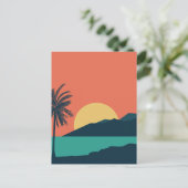 Palmboom Zonsondergang, Eiland, Boho Abstracte Kun Briefkaart (Staand voorkant)