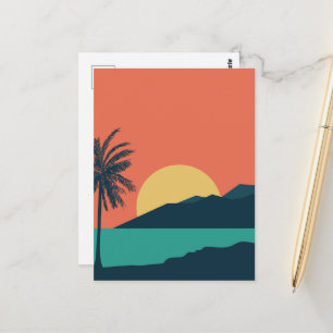 Palmboom Zonsondergang, Eiland, Boho Abstracte Kun Briefkaart