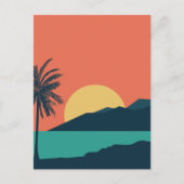 Palmboom Zonsondergang, Eiland, Boho Abstracte Kun Briefkaart (Voorkant)