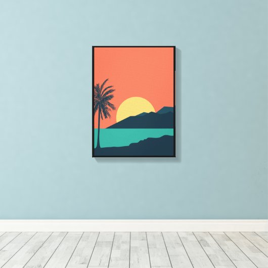 Palmboom Zonsondergang, Eiland, Boho Abstracte Kun Canvas Afdruk (Insitu (Houten vloer))