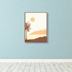 Palmboom Zonsondergang, Eiland, Boho Abstracte Kun Canvas Afdruk