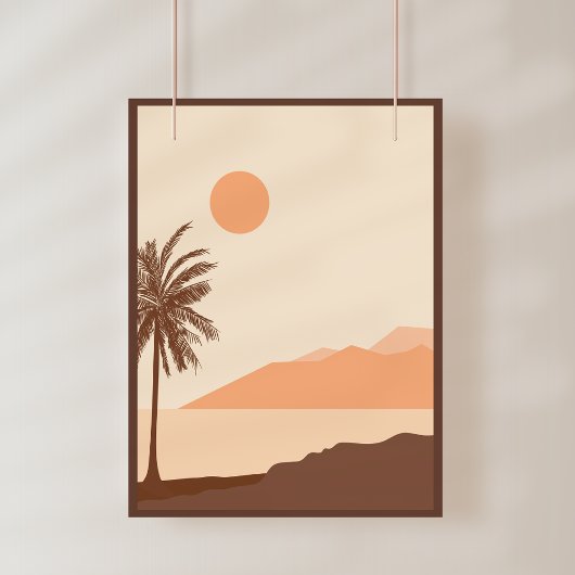 Palmboom Zonsondergang, Eiland, Boho Abstracte Kun Foto Afdruk