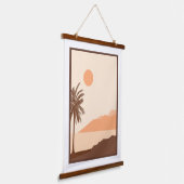 Palmboom Zonsondergang, Eiland, Boho Abstracte Kun Hangend Wandkleed (Gebogen)