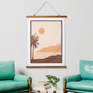 Palmboom Zonsondergang, Eiland, Boho Abstracte Kun Hangend Wandkleed