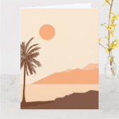 Palmboom Zonsondergang, Eiland, Boho Abstracte Kun Kaart (Gele Bloem)