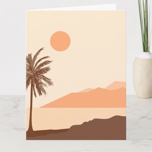 Palmboom Zonsondergang, Eiland, Boho Abstracte Kun Kaart (Voorkant)